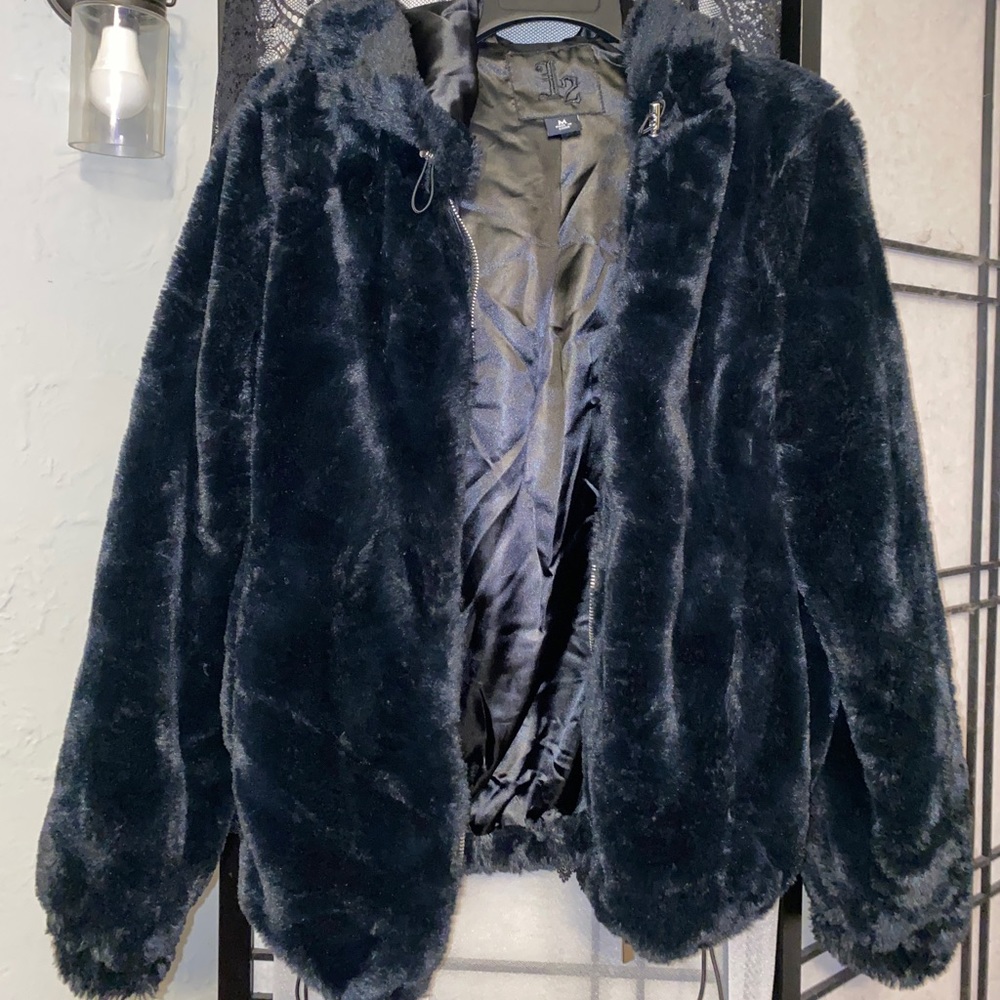 JouJou (J2) Women's Hooded Faux Fur Jacket - BLACK (M)